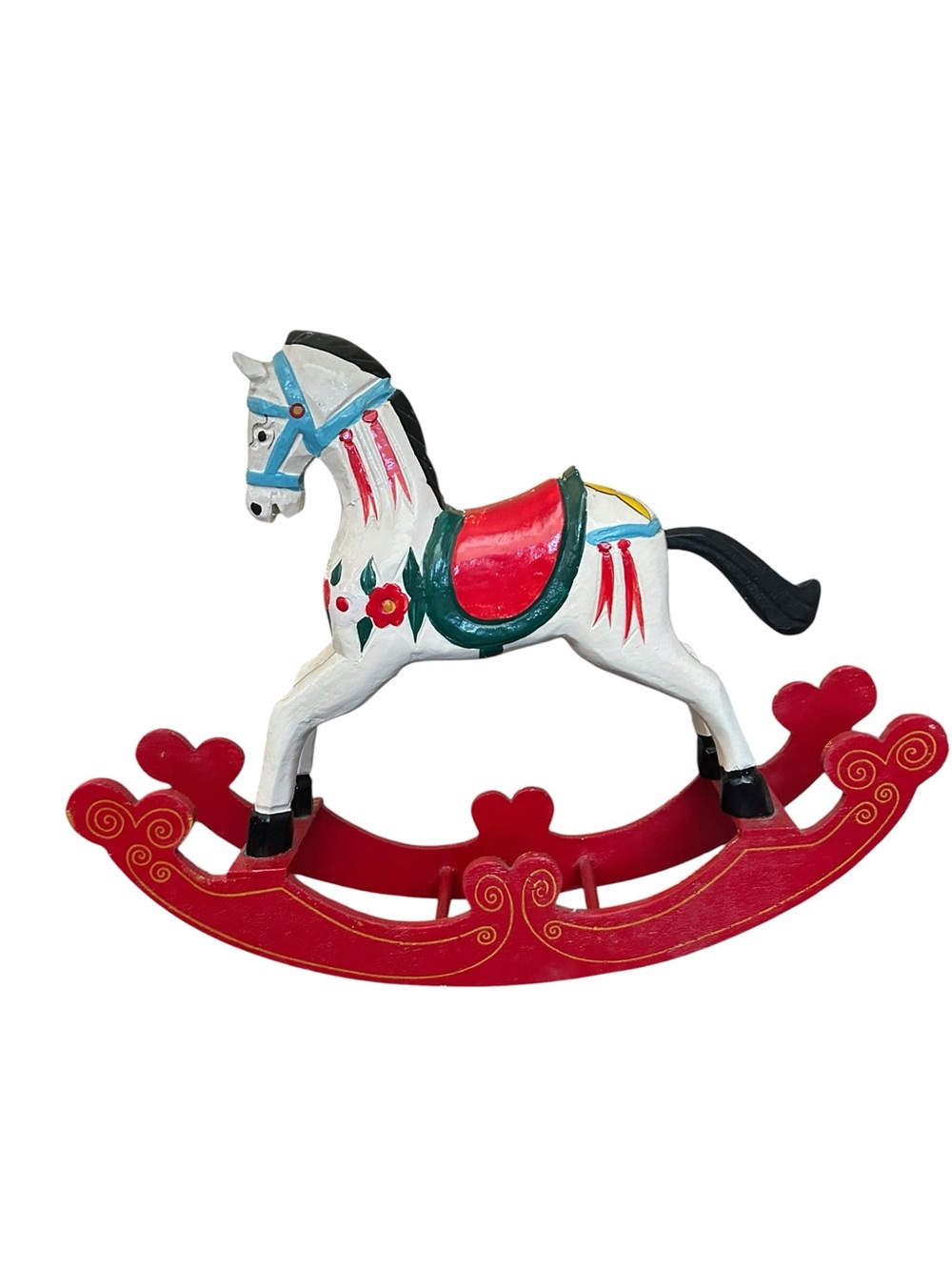 Vintage hand-carved wooden rocking horse rustic folk art